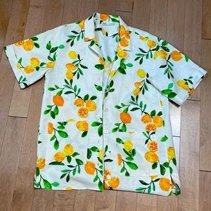 NWOT Zara women’s linen lemons shirt Sz S
